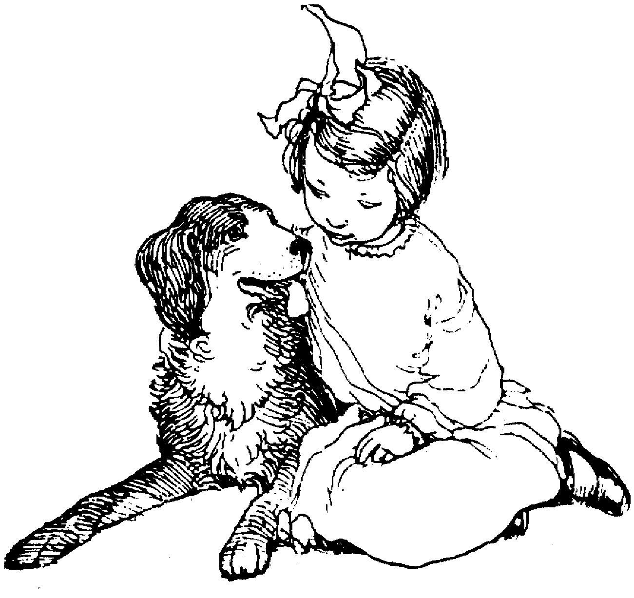 Раскраска Собака и девочка